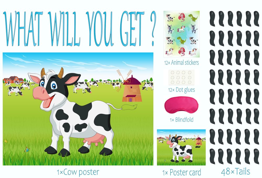 Morcheiong Pin The Tail on The Cow Party Game with 48 Tails for Farm Party Decorations Kids Birthday Party Favors Western Party Supplies - Image 6