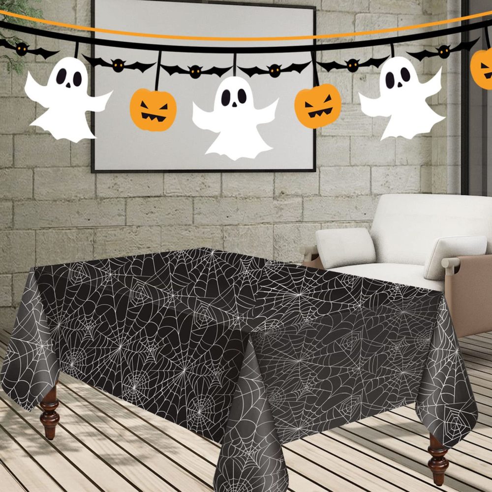 Hamonical 54x107 Inch Halloween Tablecloth, Black Rectangular Spider Web Table Cover, Spillproof Washable PVC Table Topper, Perfect for Halloween Decoration, Dinner Parties - Image 6