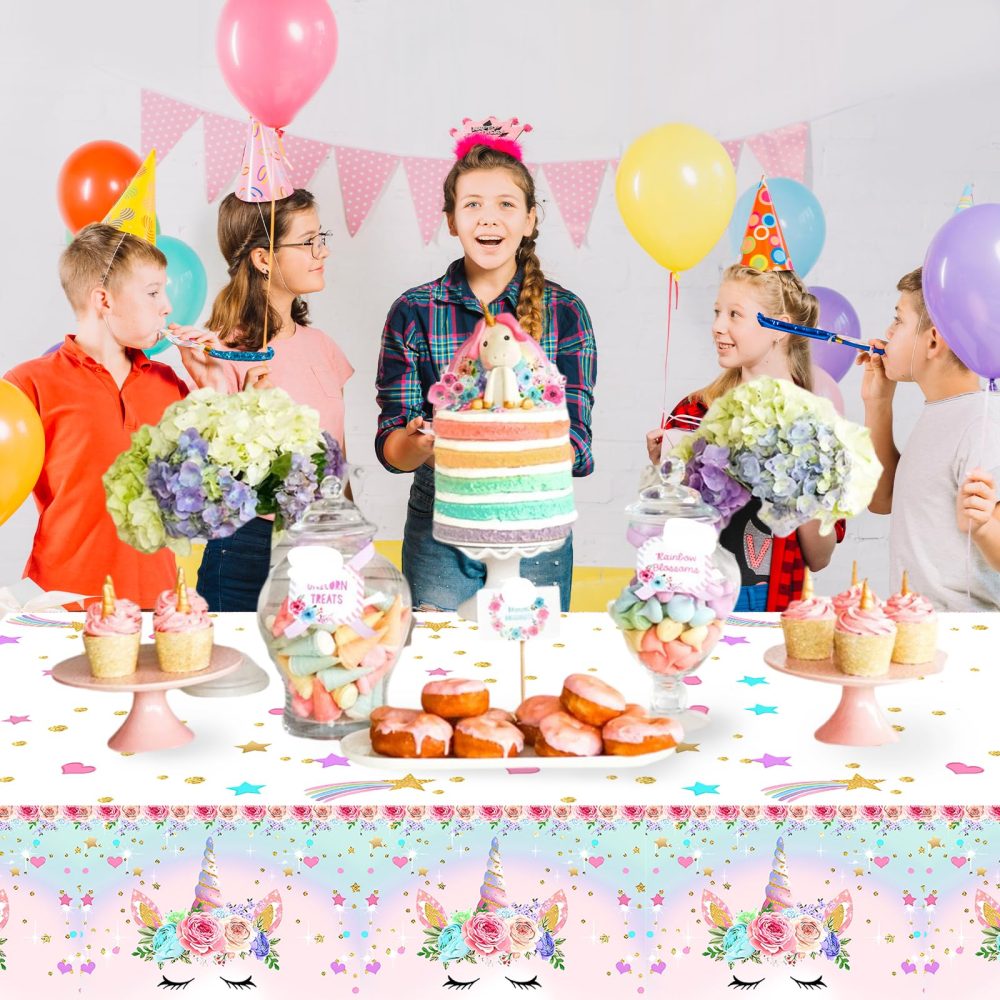 Frigg Unicorn Table Cloth Party, 3Pcs 220 * 130cm Unicorn Party Tablecloth, Party Supplies for Girls and Kids Birthday Party Unicorn Themed Table Decorations, Baby Shower Decorations - Image 3
