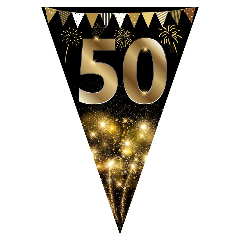 40Pcs Happy 50th Birthday Banner Bunting Flags Gold and Black Glitter 50th Birthday Anniversary Party Decoration Supplies,50th Birthday Triangle Flag Banners for Men Women - Image 2