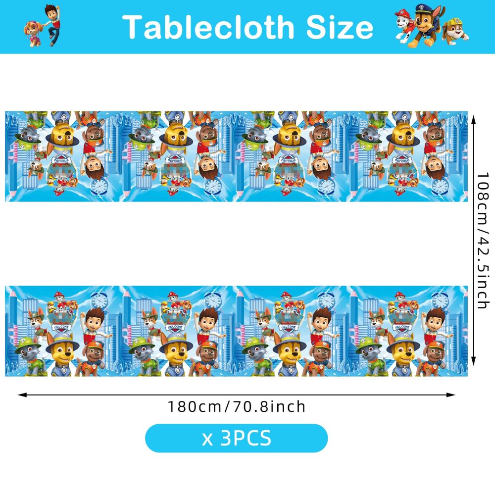 Sidesea Table Cloth Party, 3Pack 180 * 108cm Dog Table Cloth Party for Boys Waterproof Cartoon Party Tablecloth Rectangular Plastic Birthday Table Cover for Kids Party Decorations - Image 7