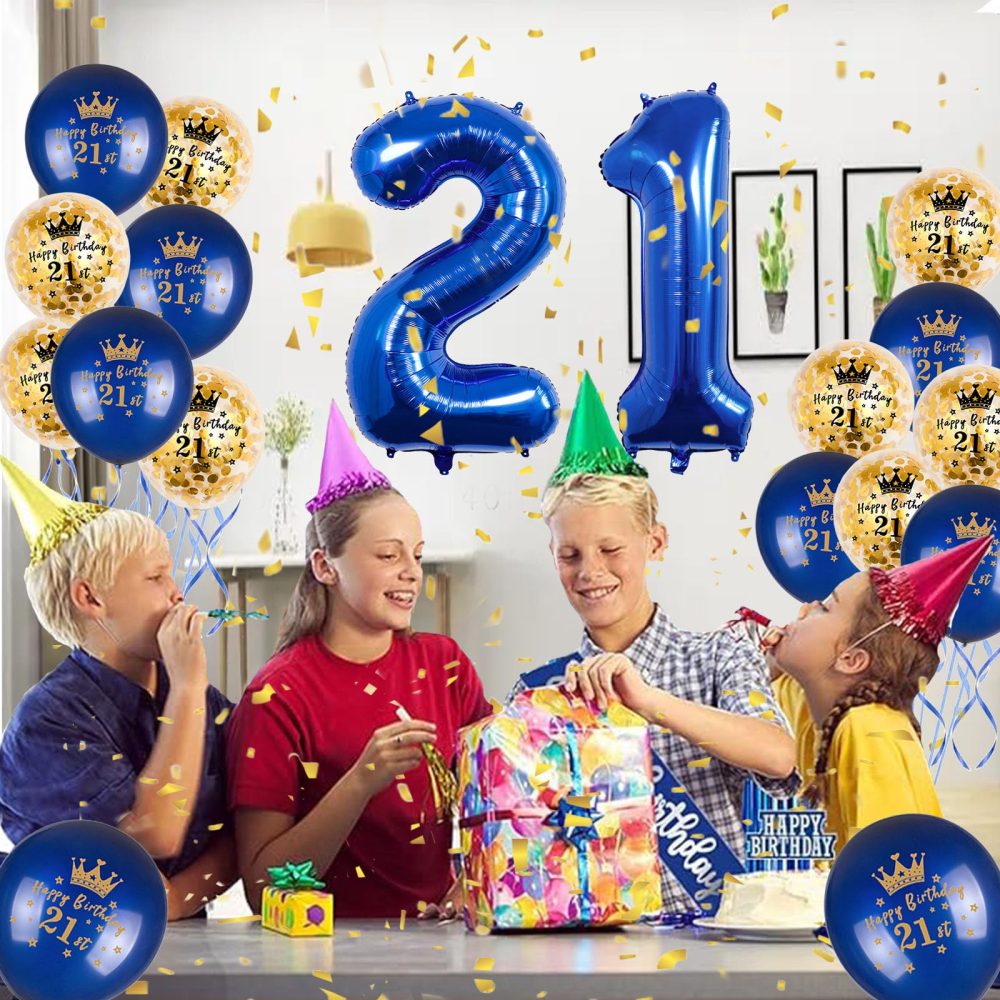 40" Navy Blue Number 21 Balloon & 16p 12" Happy 21st Birthday Balloons for Boys/Girls Birthday Decorations 21 Year Old,Foil Large Number Balloon Latex Digital Balloons for Him Her 21st Birthday Party - Image 2