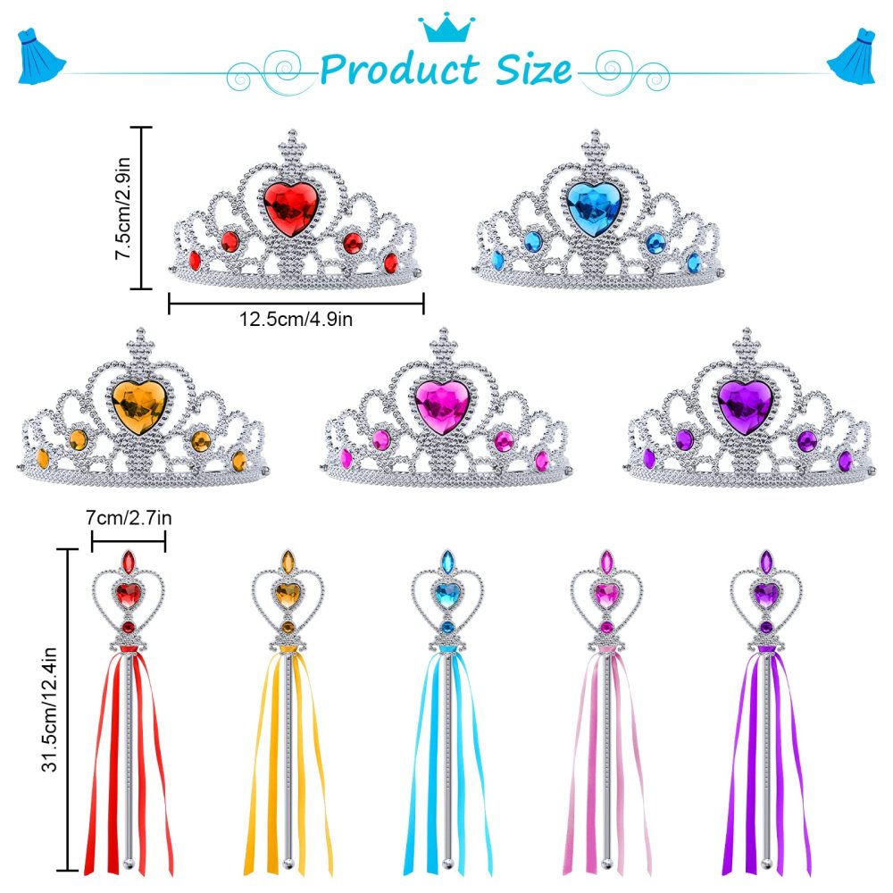 Aomig Princess Dress Up Accessories Set, 10 Piece Elsa Costume Jewellery Toys with Princess Crown Tiara and Magic Wand, Elsa Princess Dress Up for Girls Birthday Party Halloween Cosplay - Image 8