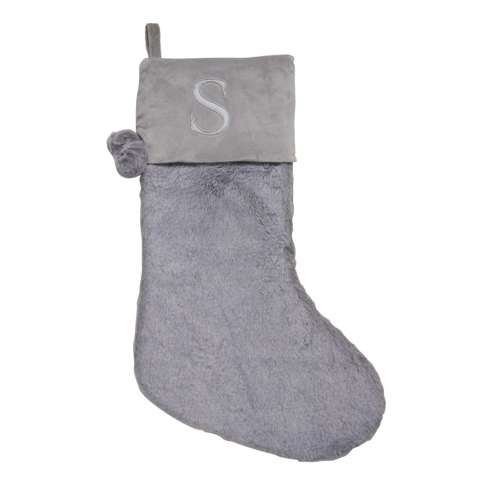 Celebright Matching Christmas Sack and Stocking Set with Embroidered Letter 'S' - Festive Holiday Décor for a Memorable Celebration - Faux Fur - Grey - Image 3
