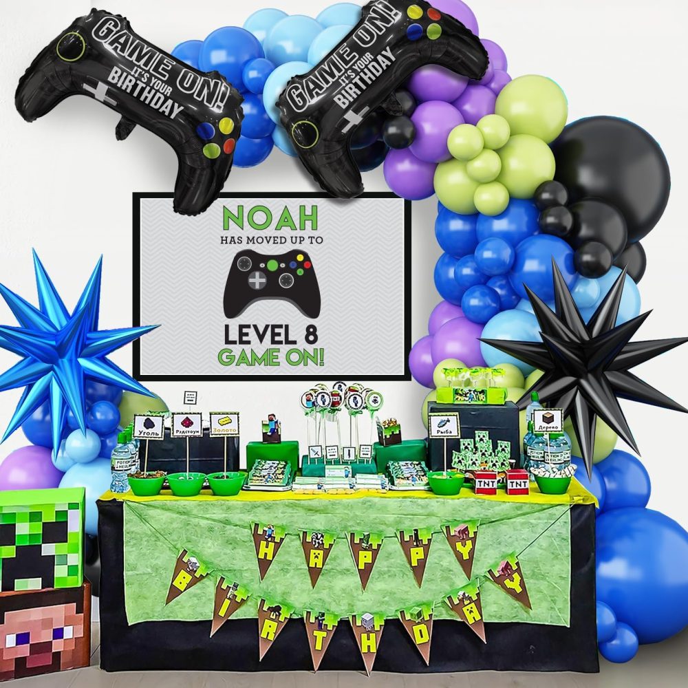 Video Game Balloon Arch Garland Kit, Blue Purple Green Black Party Balloons with 2Pcs Game Handle Foil Balloons for Video Game Theme Birthday Party Boys Gamer Night Decor - Image 3