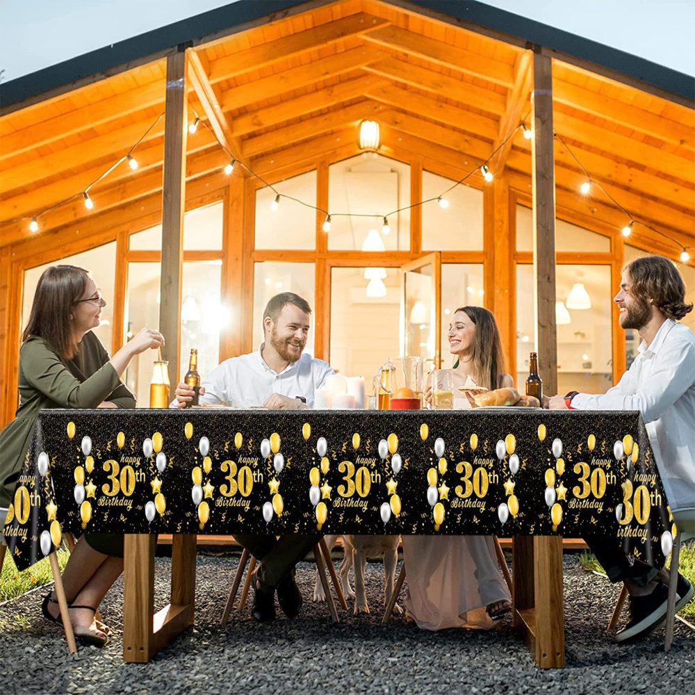 Black Gold Happy 30th Birthday Table Cloth Cover Party for Men,Women,Him,Her,137*274cm 30th Birthday Table Decorations,Rectangular Plastic Tablecloth for 30th Birthday Party Supplies Decorations - Image 4