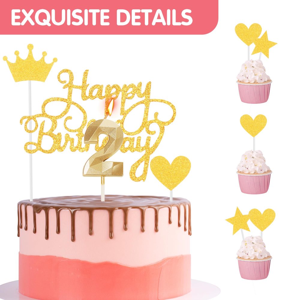 Happy 80th Birthday Cake Topper & Birthday Candles Gold Number 80 Candles for Birthday Cake - 80th Birthday Candles Cake Cupcake Topper Birthday Cake Decorations for Women Men Birthday Gold - Image 4