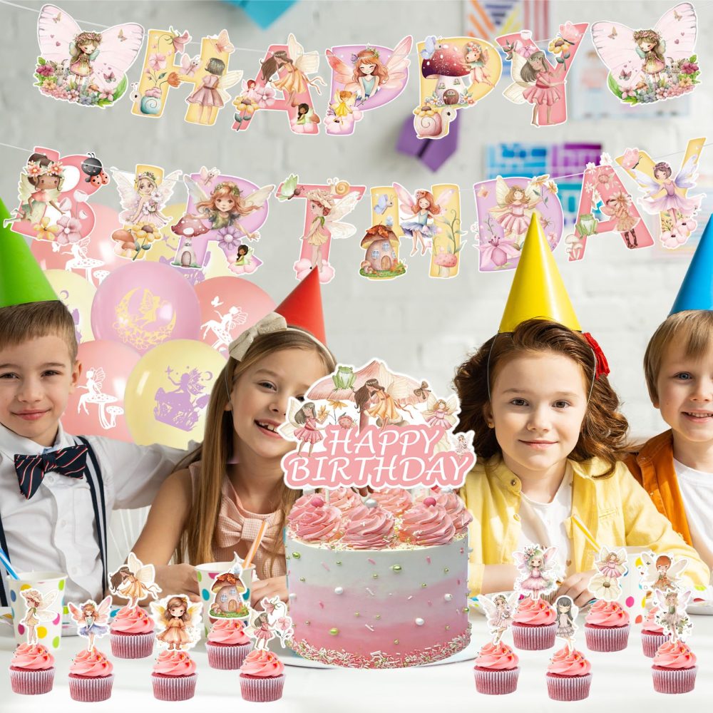 33PCS Fairy Birthday Decorations - Fairy Party Decorations, Fairy Party Supplies, Fairy Decorations, Fairy First Birthday Decorations, Table Decorations For Birthday Party, Fairy Party For Girl Women - Image 2