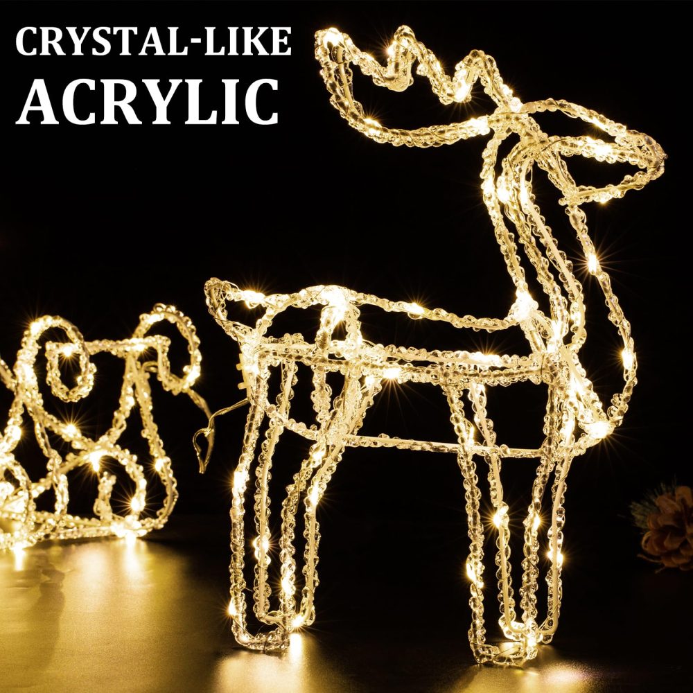 Quntis Reindeer and Sleigh Christmas Decorations Lights Warm White, 35cm 100 Led Reindeer Lights 8 Modes Timer & Memory, IP44 Light Up Reindeer Christmas Decorations Garden Outdoor Indoor Home Gift - Image 4