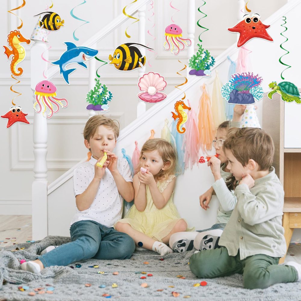 Under The Sea Party Decorations 36PCS Kids Party Hanging Decorations Beach Themed Party Decor Room Ceiling Fish Hanging Swirls Streamers Marine Animals Party Kids Birthday Baby Shower Party Decor - Image 9