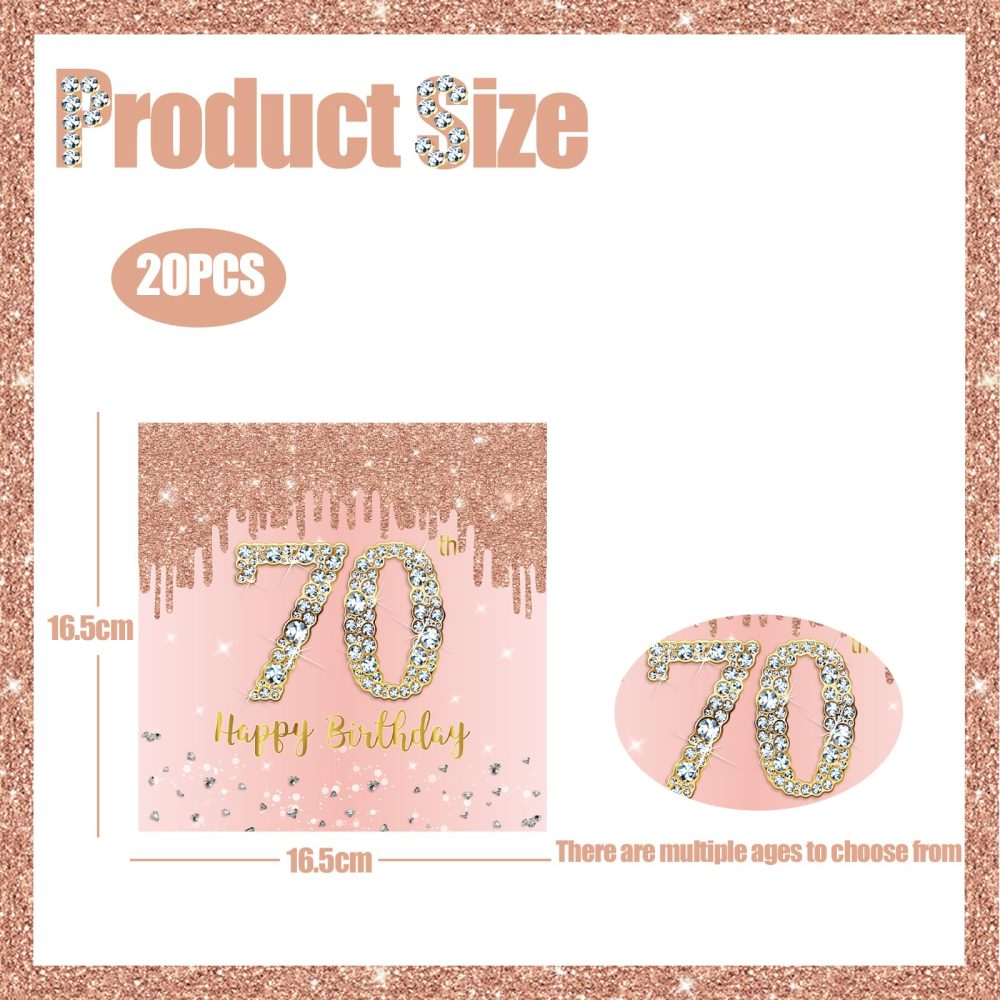 70th Birthday Party Tissue 20pcs Rose Gold 70th Napkins Serviettes,Happy 70th Birthday Paper Serviettes Napkins for Ladies Women 70th Birthday Table Decorations, 70th Table Napkins for Her - Image 4