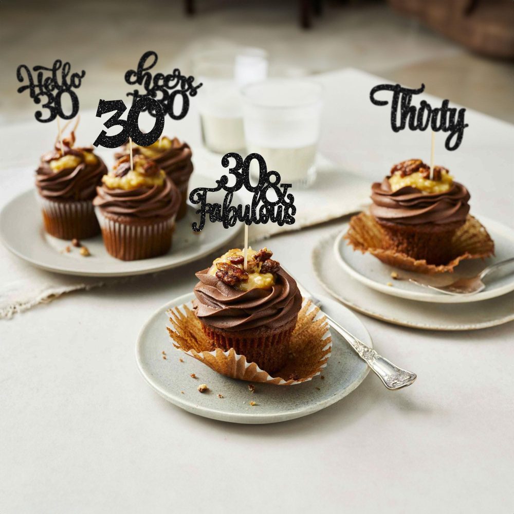 30Pcs Happy 30th Birthday Cupcake Toppers Black Glitter Thirty Cheers to 30 Birthday Cupcake Picks for Happy 30th Birthday Anniversary Party Cake Decorations Supplies - Image 4