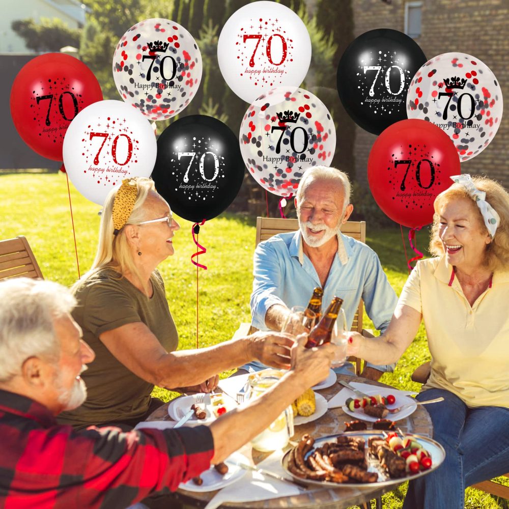 RUMIA 70th Birthday Balloons, 16Pcs Red Black Happy 70th Birthday Balloons, Red Black 70th Birthday Party Decorations Balloons for Women Men 70th Birthday, Anniversary Decoration - Image 3