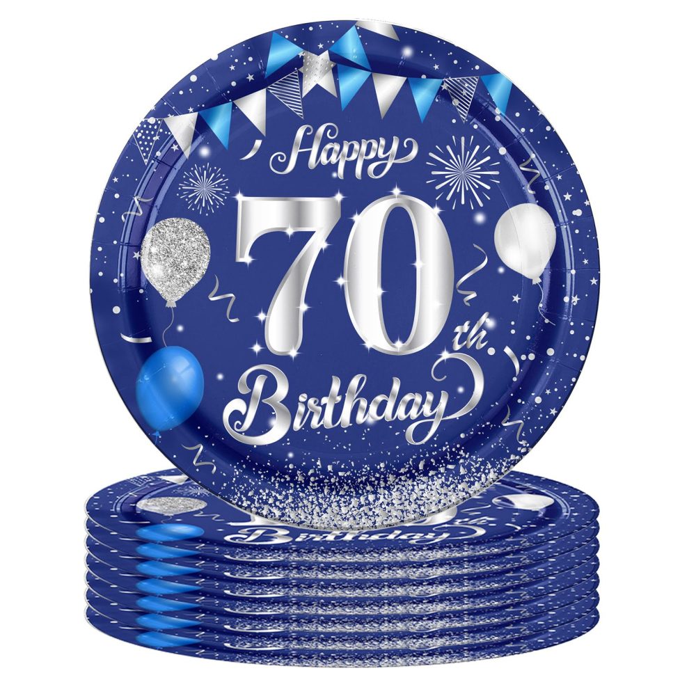 16Pcs Navy Blue 70th Birthday Plates 7inch Paper Plate for 70th Party Decorations Blue,70th Birthday Decorations Plates for Man Men Him Party Paper Plates 7" Tableware for 70th Dinner Paper Plates