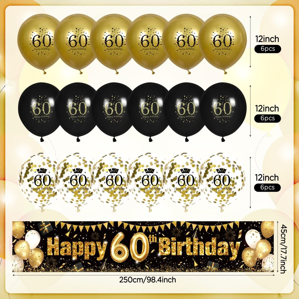 RUMIA 60th Birthday Decor for Black Gold, Black and Gold Birthday Yard Banner and 18 PCS 60th Happy Birthday Balloons for 60th Anniversary Birthday Party Supplies Yard Decor (49Q-2) - Image 5