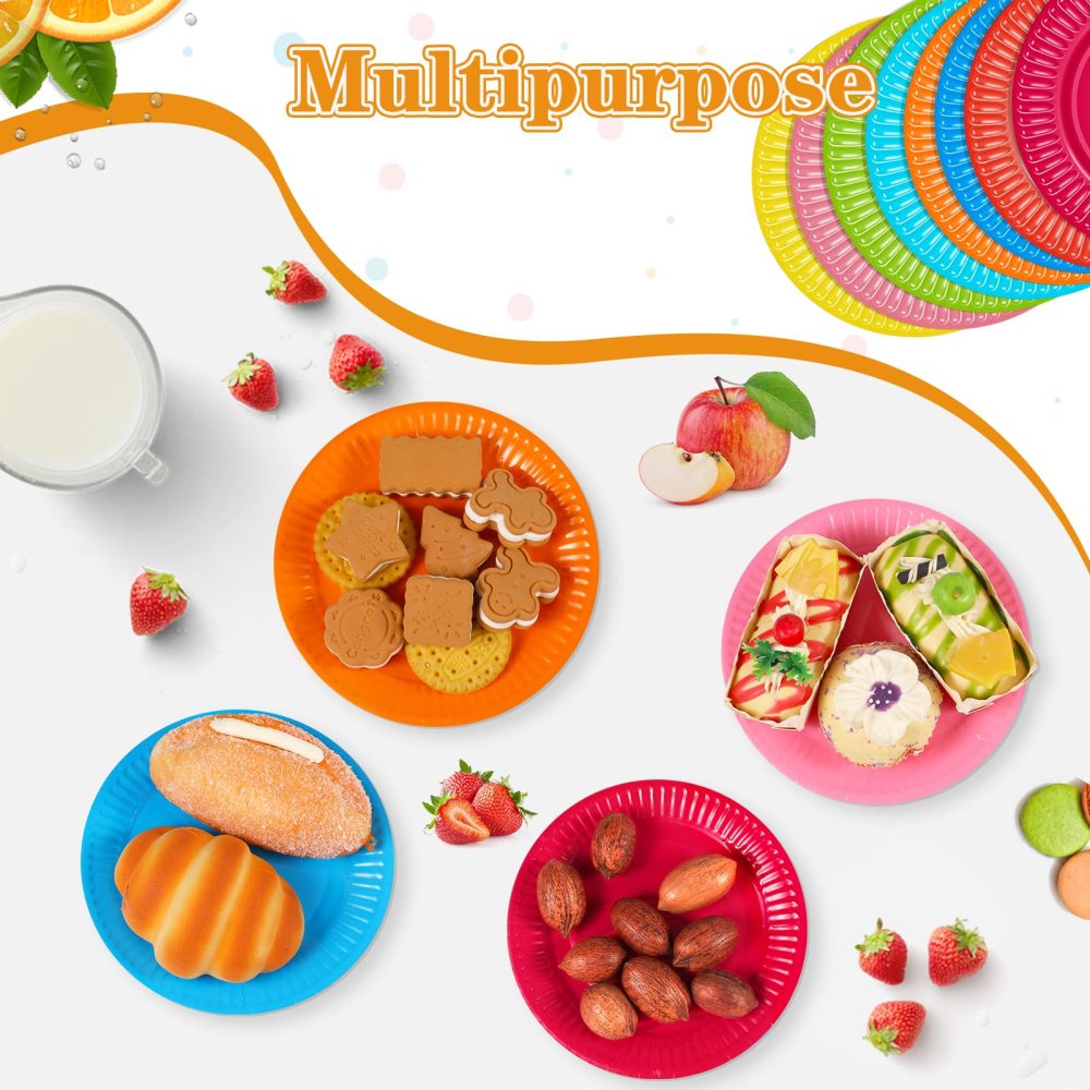 Opopark 40 Pack Colorful Paper Plates,6in Round Party Tableware Plates Disposable Paper Dinner Plates Birthday Party Supplies for Kids Birthday Party Barbecue Wedding - Image 5