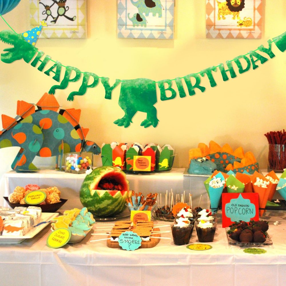 Fowecelt Dinosaur Happy Birthday Banners - Personalised Dinosaur Bunting Large Size 59 Inch / 5 Ft, for Birthday Banner Decorations Party Supplies Boy Girl (Green) - Image 7
