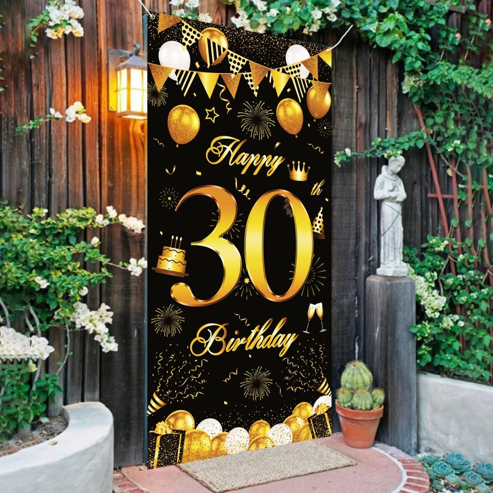 Happy 30th Birthday Banner for Men, Black Gold 30th Birthday Door Decoration Backdrop Banner for him, 30th Birthday Photo Background Banner for Women Cheer to 30 Years Party Supplies, 72.8 × 35.4 inch - Image 2