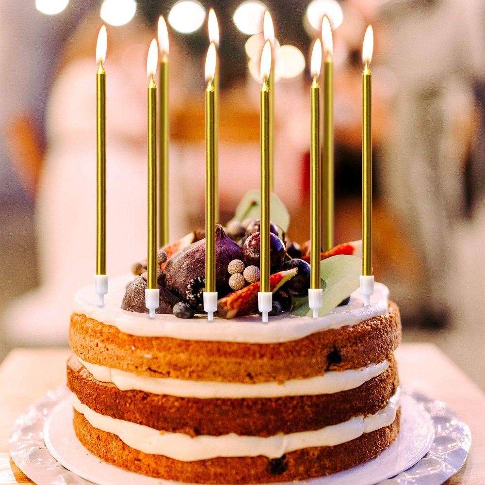 LUTER Metallic Candle Long Gold Candle Birthday Candles with Holder Cake Candles for Wedding Birthday Party Decoration (24 Pieces) - Image 2