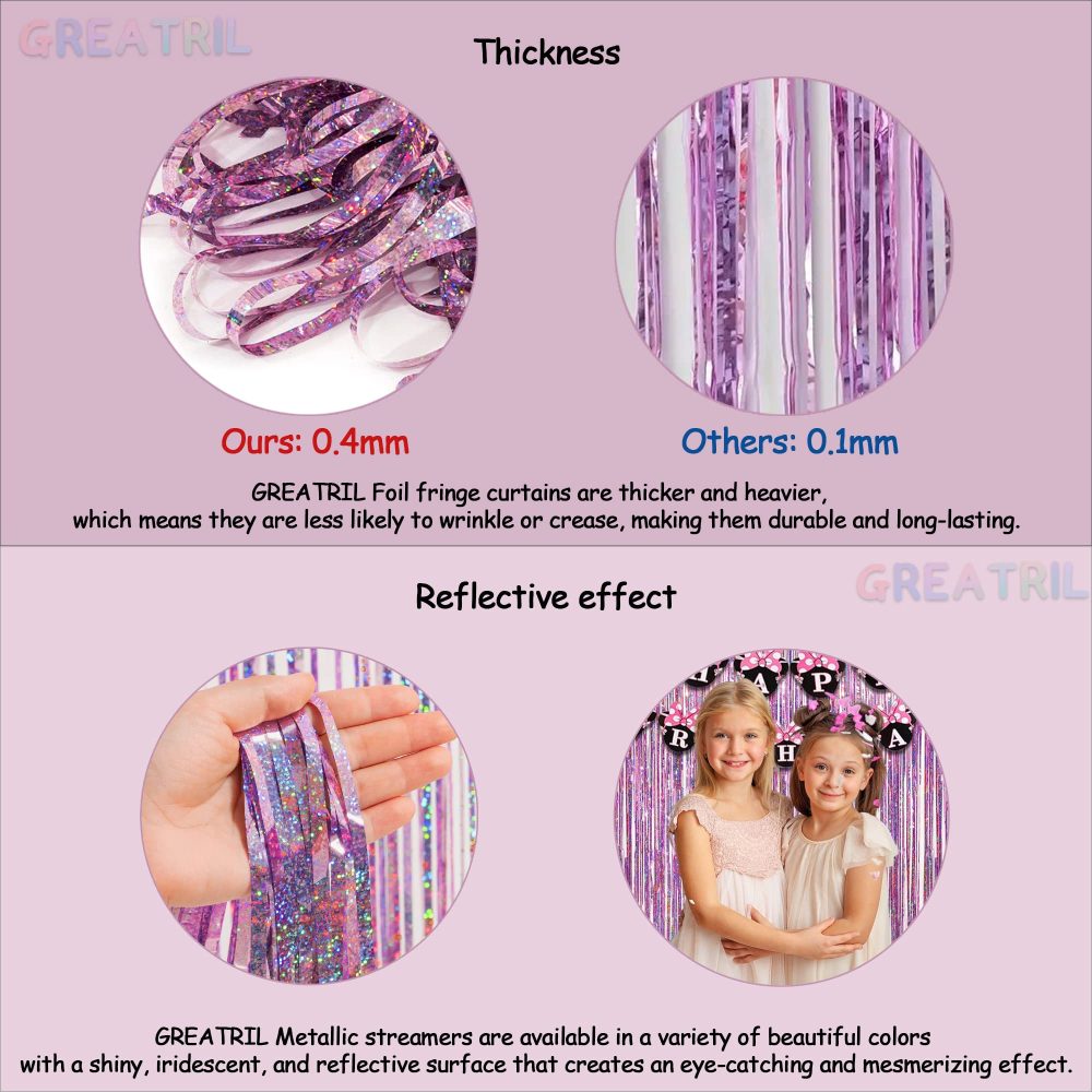 Tinsel Curtain Pink Glitter - GREATRIL Girls Tinsel Curtains Pastel Foils Fringe Party Decoration Background for Unicorn Mermaid Fairy Princess Birthday School Child School Party - Image 7