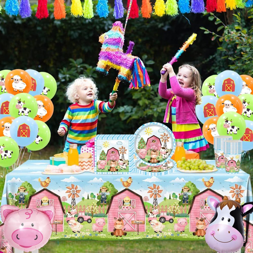 80 Pcs Farm Party Tableware Set, Children's Birthday Party Decorations, Animal Party Supplies, Farm Animal Plates, Paper Cups, Paper Towels, Balloons (20 Guests) - Image 4