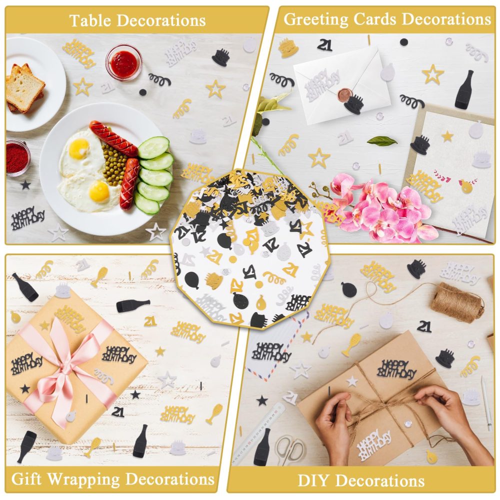 Happy Birthday Confetti,300Pcs 21th Birthday Colorful Table Confetti Decoration,Gold Silver Black Glitter Foil Star Sequins Happy Birthday Confetti Party Decorations - Image 5