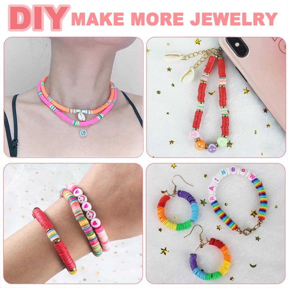 Fournine 5300 pcs Clay Beads Bracelet Making Kit, Friendship Bracelet Kits Flat Beads for Jewelry Making, Polymer Heishi Beads Set for Bracelet Necklace DIY Crafts Gift for Teen Girls - Image 3