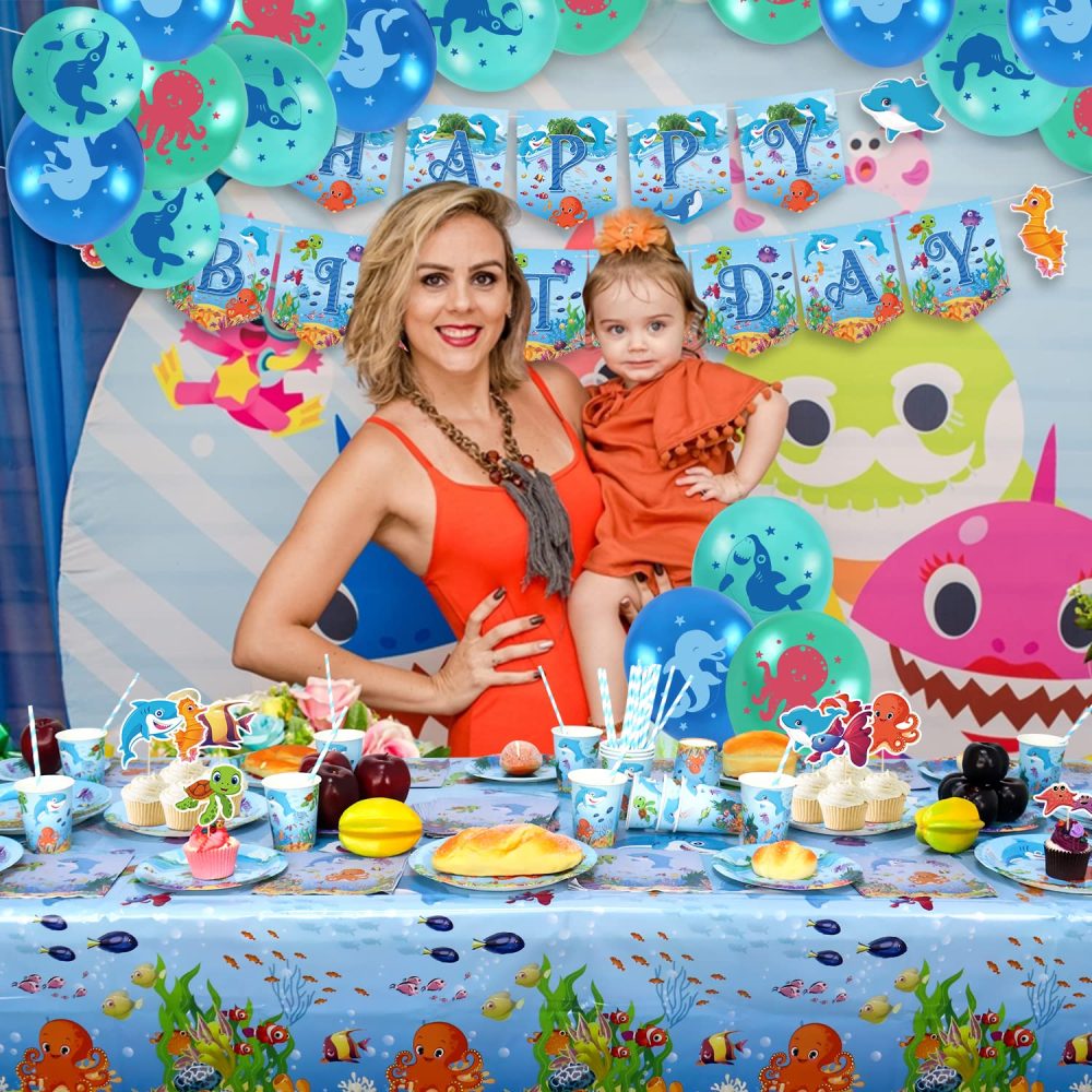 Under the Sea Party Supplies - Ocean Sea Party Tableware - Plates Cups Napkins Tablecloth Banner Balloons Cake Toppers for Underwater World Birthday Party Decorations, Serves 20 - Image 3