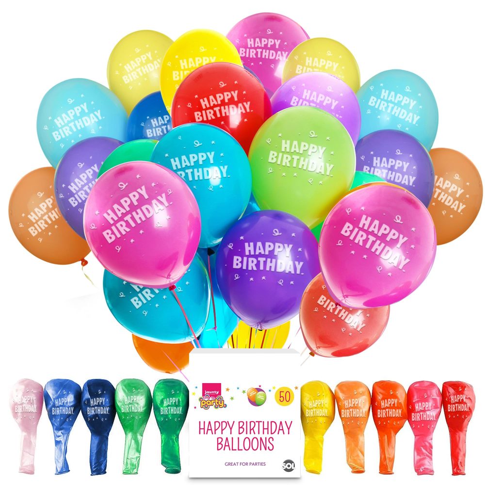 jaunty partyware 50pk Happy Birthday Balloons 9" | Party Balloons Pack Boys Girls | Latex Balloons | Multicoloured Birthday Balloon | Birthday Baloons for Party | Balloons for Birthday | Ballons