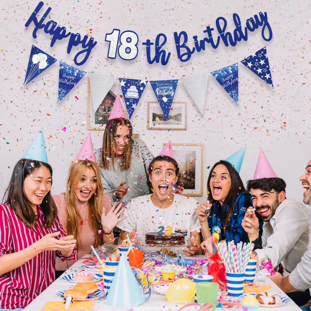 Happy 18th Birthday Banner Blue Happy Birthday Triangle Flag Banner Party Decorations Bunting Flags Party Supplies Decoration 18th Birthday Banners for Men WomenA8LSLQZH - Image 2