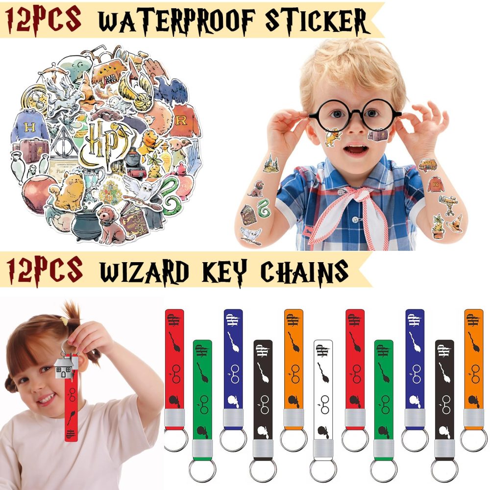 Magical Wizard Harry Party Bag Fillers-110Pcs Wizard Party Favours Bags Include Party Bags Badge Sticker Wristbands Keychain Diy Sticker Wizard Theme Party Supplies for Birthday Party Decorations - Image 5