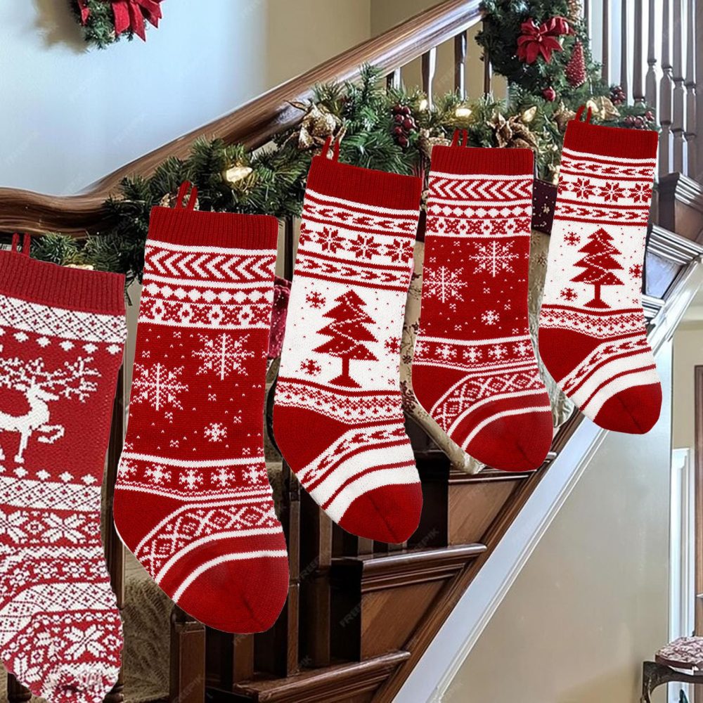 3PCS Large Christmas Stocking, 18.1 inch Oversized Knitted Christmas Stockings for Kids, Xmas Stocking Hanging for Fireplace Christmas Tree Decorations Sack,Ornament Christmas Holiday Party Decoration - Image 5
