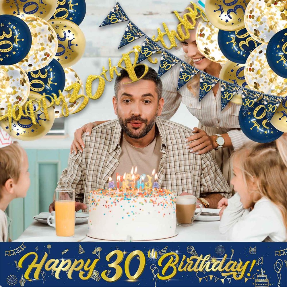30th Birthday Decorations Kit,Blue Gold Happy 30th Birthday Banner,30th Birthday Balloons,Blue Gold Latex Balloons Party Decorations for men 30th Birthday Party Supplies (30th Birthday) - Image 5