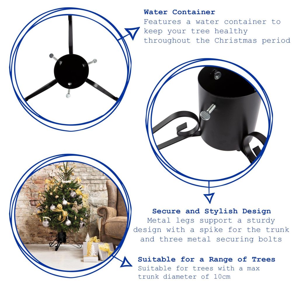 Harbour Housewares Scroll Christmas Tree Stand - Black - Small Metal Live Christmas Tree Decor Adjustable Xmas Tree Holder Base with Water Holder & Adjustable Trunk Support - Image 7