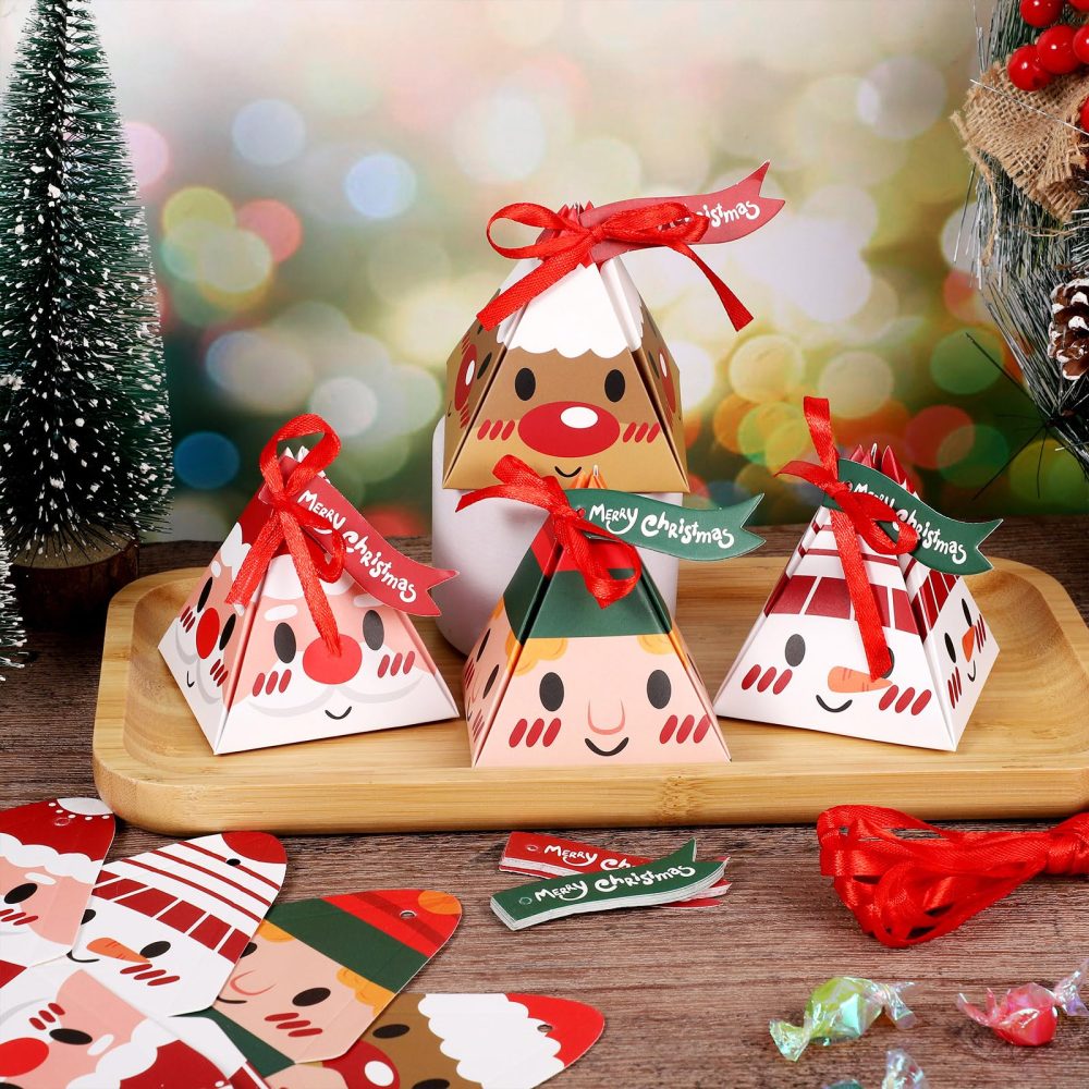 28PCS Christmas Sweet Boxes, Small Gift Boxes Gift Bags with Ribbon Ties and Labels for Christmas New Year (4 Styles) - Image 2