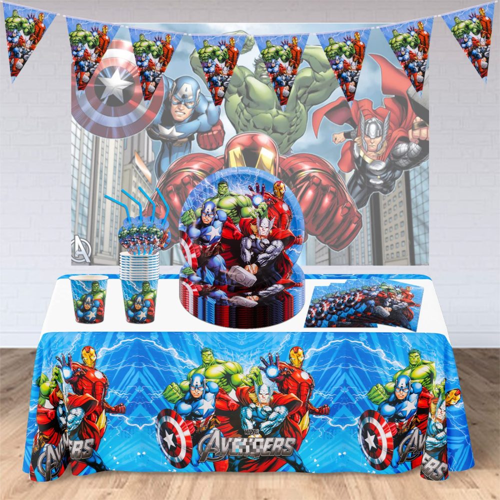 52 Pcs Party Tableware Set, Superhero Party Supplies Set with Paper Plates Cups Napkins and Tablecloth , Party Decorations, Kids Birthday Party Decorations - Image 2