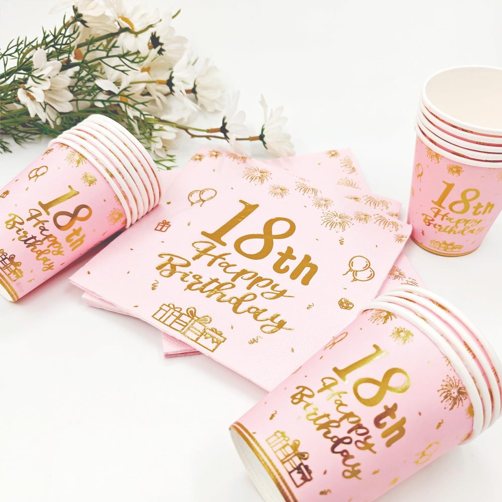 16Pcs Pink Gold 18th Birthday Paper Plates 7",Birthday Tableware Party Plate Disposable,Happy 18th Birthday Decorations Plates for Boys,Girls,Kids,Him,Her 18th Birthday Party Decorations Supplies - Image 3