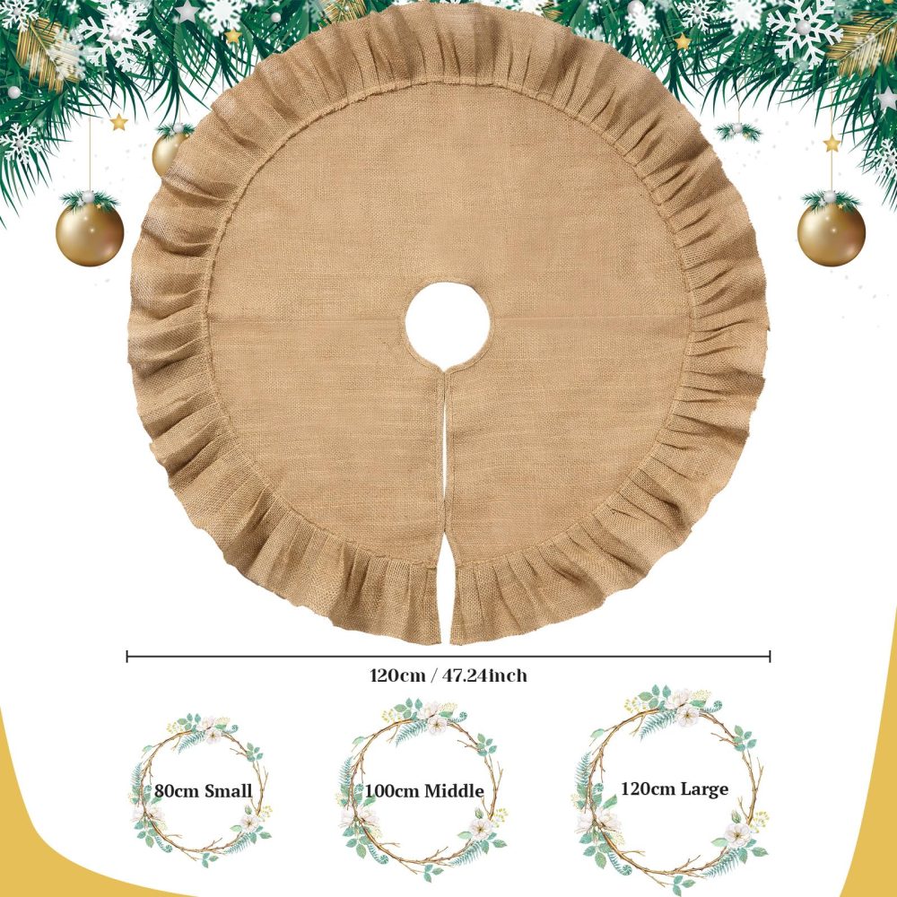 Sinmoe Christmas Tree Skirt Linen Burlap Tree Skirt for Christmas Tree Decorations Ruffled Trim for Party Winter Fall Decor Kitchen Home Farmhouse Craft Holiday Decorations (47 Inch) - Image 7