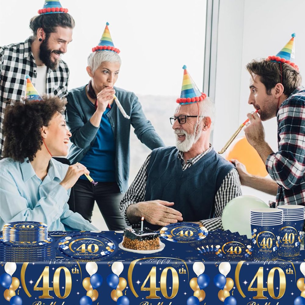 2Pcs Navy Blue Happy 40th Birthday Party TableCloth,137*274cm Plastic Blue and Gold 40th Table Cloth for Man Men Him Birthday Table Decorations Disposable Party Tablecovers for Adults Birthday Party - Image 3