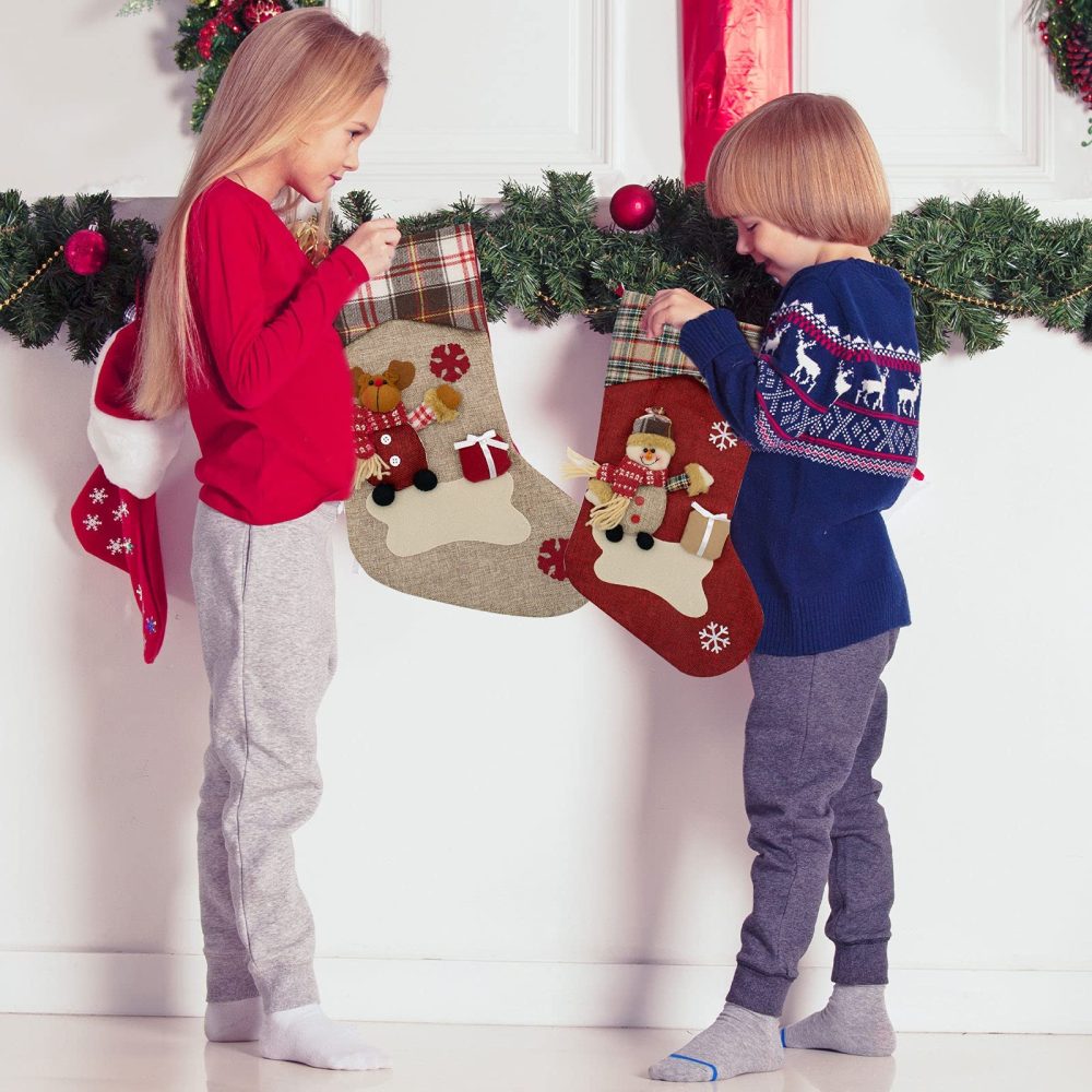TRIXES Christmas stocking Set of 3 – Large Xmas Stockings for Children with 3D Christmas Characters Santa, Rudolph and Mr Snowman - 3 Christmas Stockings Large Xmas Decoration - Image 3