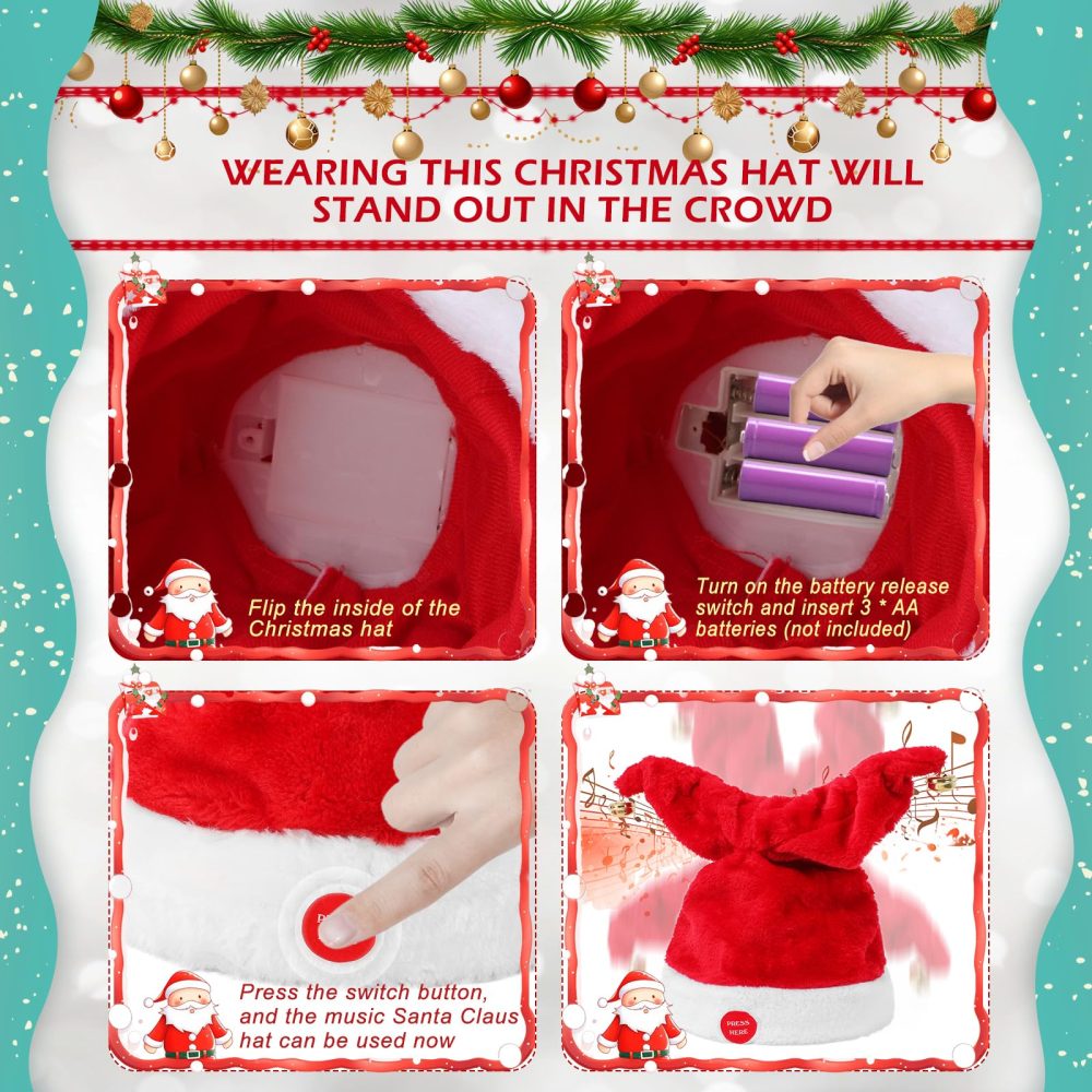 Gfilay Music Swinging Electric Christmas Hat Dancing Bells Plush Singing and Dancing Electric Santa Hat Interactive Musical Christmas Hat for Adults Kids Gift Funny Christmas Decor,27" - Image 4