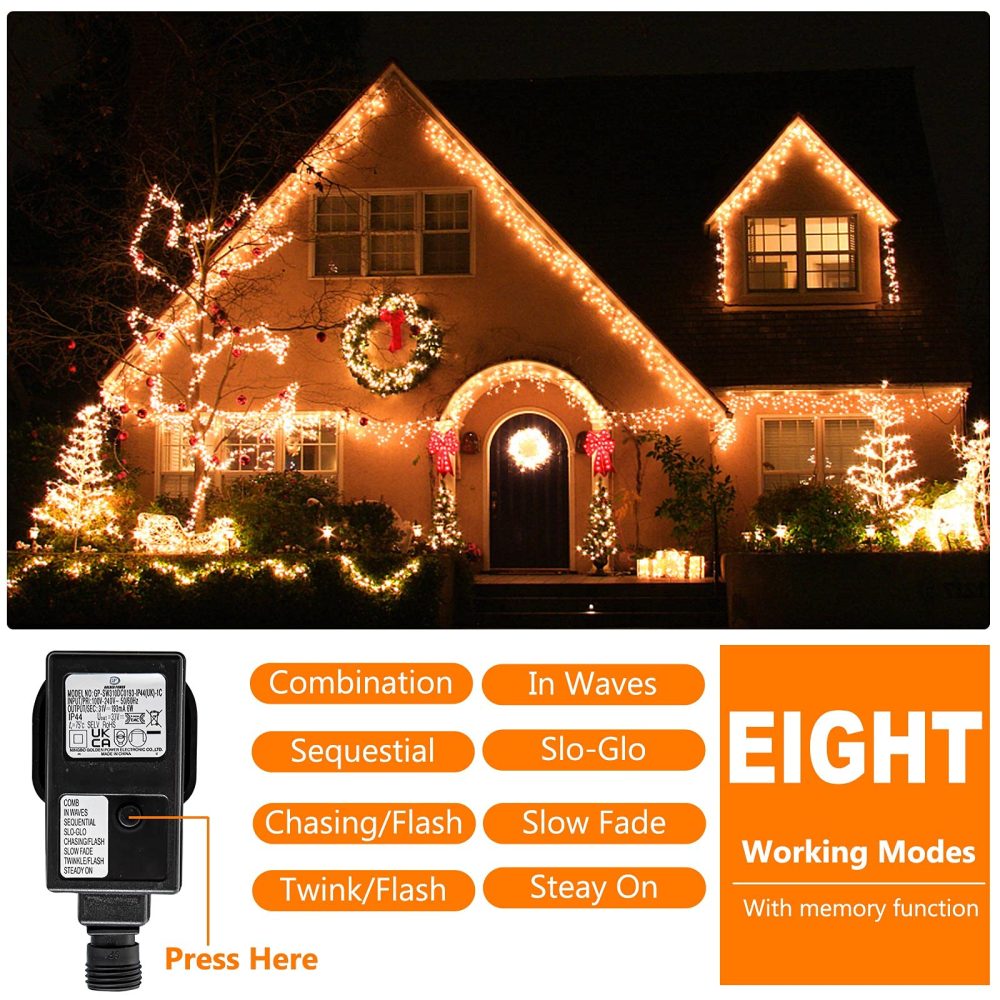 Fairy Lights Mains Powered, 15M/49ft 120LED Outdoor Fairy Lights Plug in, 8 Modes Waterproof Christmas Tree Lights Outdoor/Indoor for Garden, Gazebo, Festival, Bedroom (Warm White) - Image 5