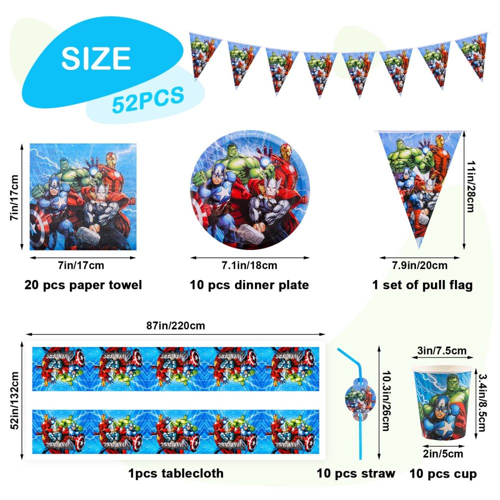 52 Pcs Party Tableware Set, Superhero Party Supplies Set with Paper Plates Cups Napkins and Tablecloth , Party Decorations, Kids Birthday Party Decorations - Image 7