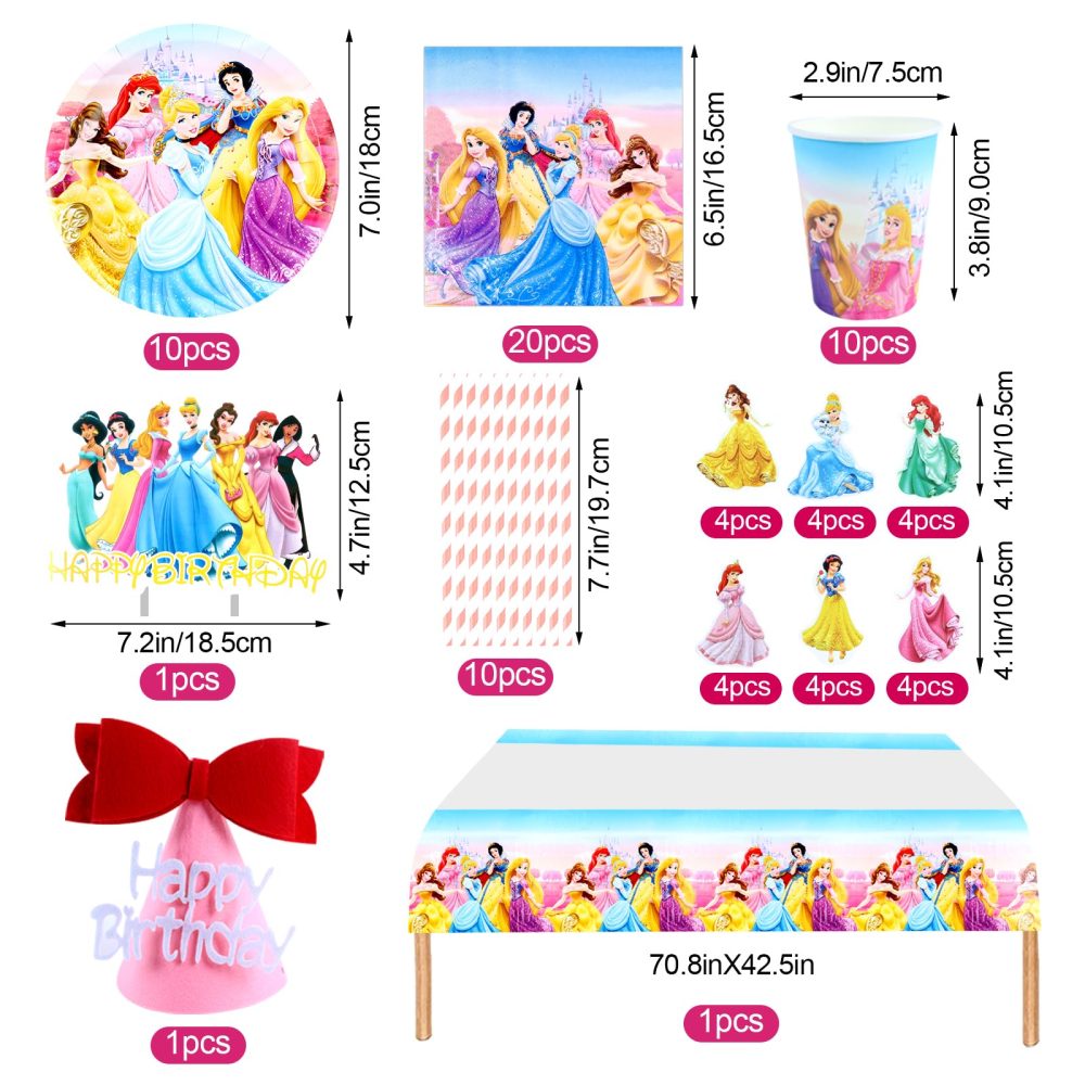 YAXMME 100Pcs Princess Birthday Tableware,Princess Birthday Decorations, Birthday Decorations for Girl,Party Supplies,Party Tableware Set Including Plates Cups Tablecloth Banners for 10 Guests - Image 6