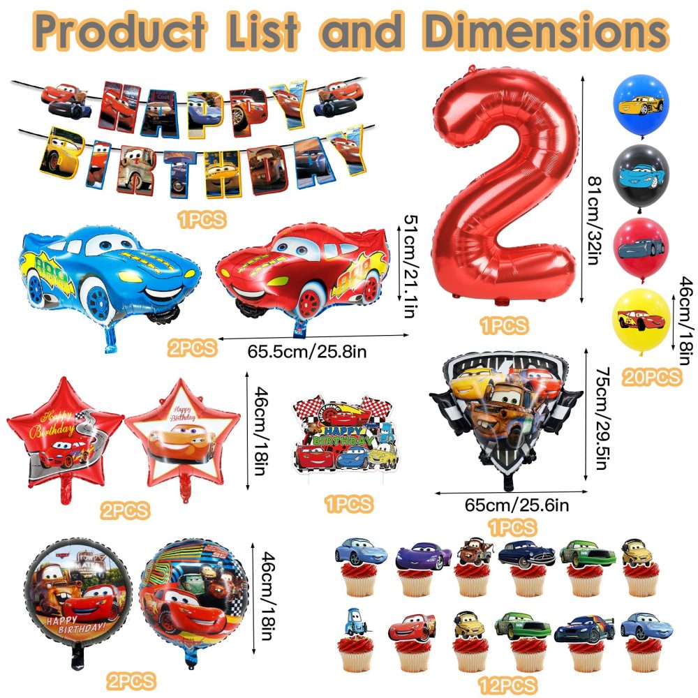 42PCS Car Birthday Decorations, Car Balloons Party Decorations, Auto Theme Birthday Party Supplies Balloons With Banner Cake Topper Racing Cars Balloons for 2th Kids Birthday Party - Image 7