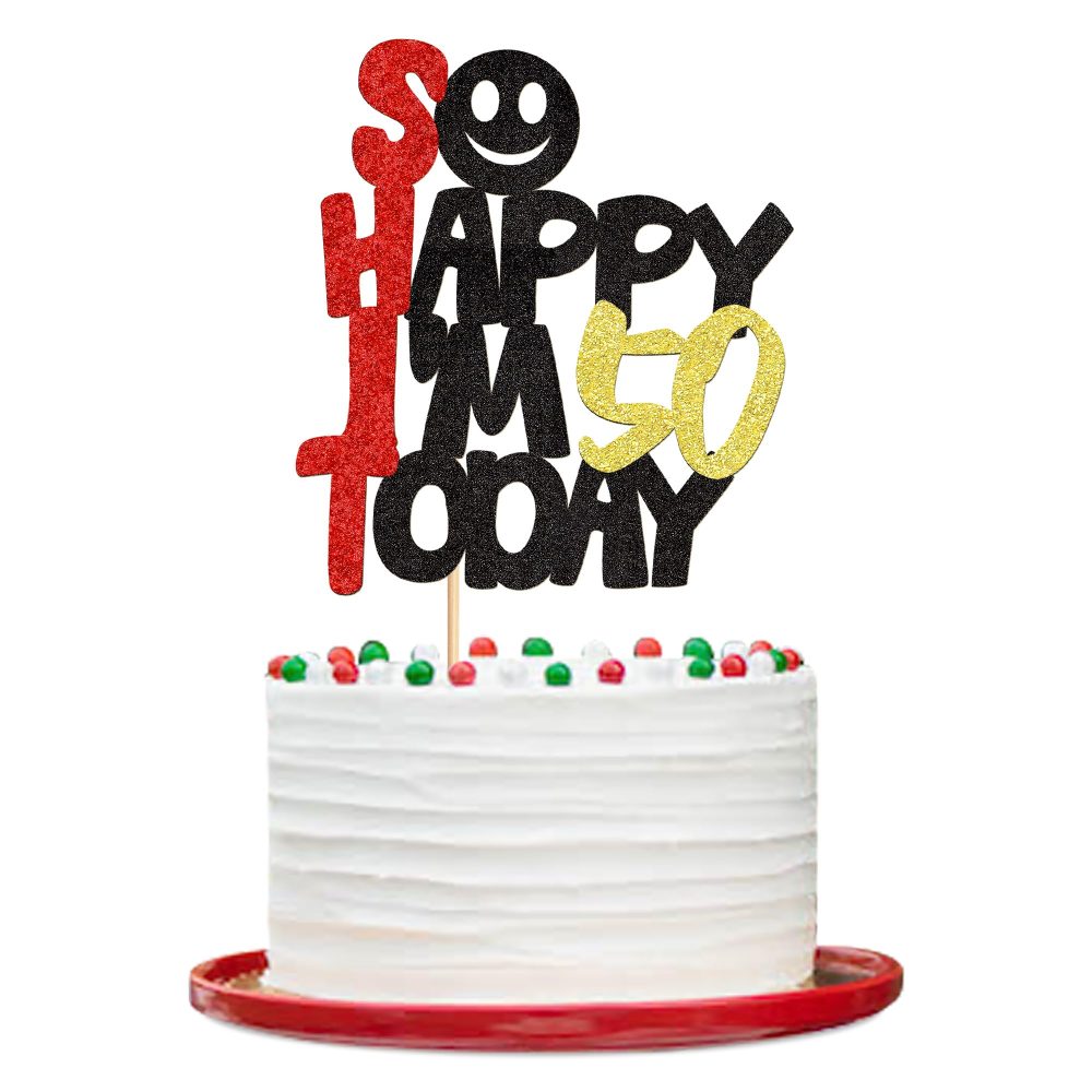 Blumomon 1Pcs "So Happy I'M 50th Today" 50th Birthday Cake Toppers 50th Birthday Party Cake Topper 50 Cake Topper 50th Birthday Decorations for 50th Birthday Party Decoration Supplies