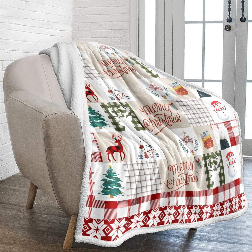 Christmas Throw Blanket Sherpa Christmas Santa Tree Deer Printed Rustic Blanket for Kids Teens Adults Soft Microfiber Blanket for Bed Couch 150 x 200cm - Image 7