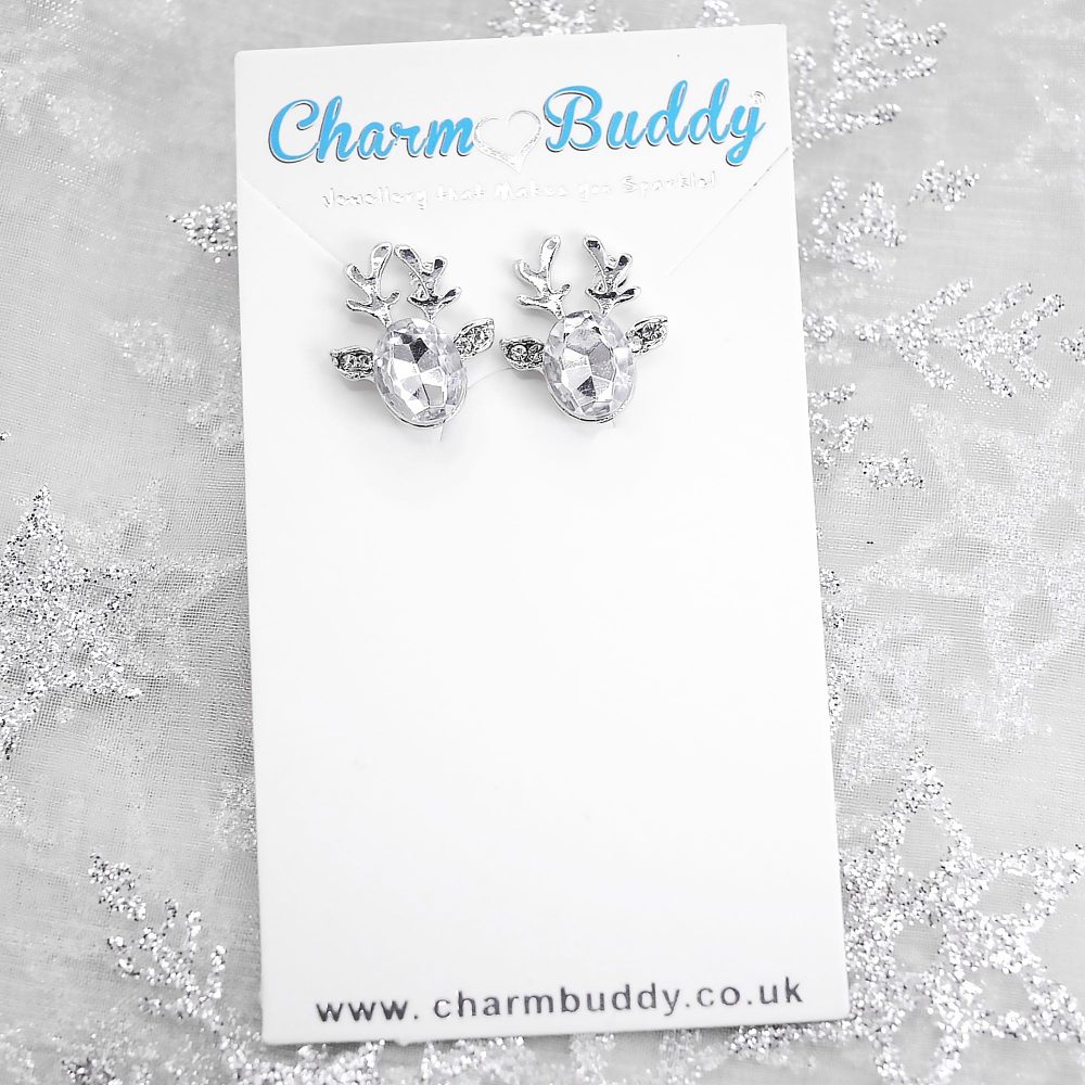 Reindeer Faceted Crystal Christmas Stud Earrings Womens Girls Jewellery (1 Sparkly Clear Crystal) - Image 6