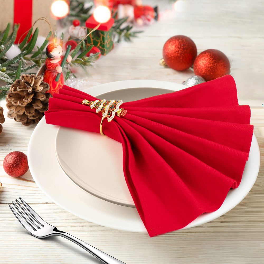 Homotte Rose Gold Christmas Napkin Rings with Bling Set of 12, Christmas Reindeer and Xmas Tree Napkin Holders for Thanksgiving Table Decorations, Christmas Banquet, Daily Receptions - Image 3