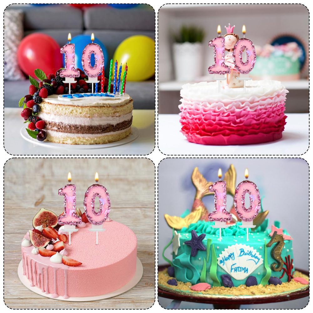 Girls Birthday Number 10 Candles, 2.95in Glitter Butterfly Happy Birthday Cake Toppers Pink Sequins Wedding Numeral Cupcake Decorations for Anniversary Celebration Party Supplies (10th) - Image 3